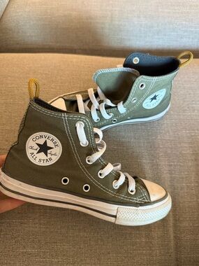 Converse Kids Olive Green High Top Sneakers with White Accents